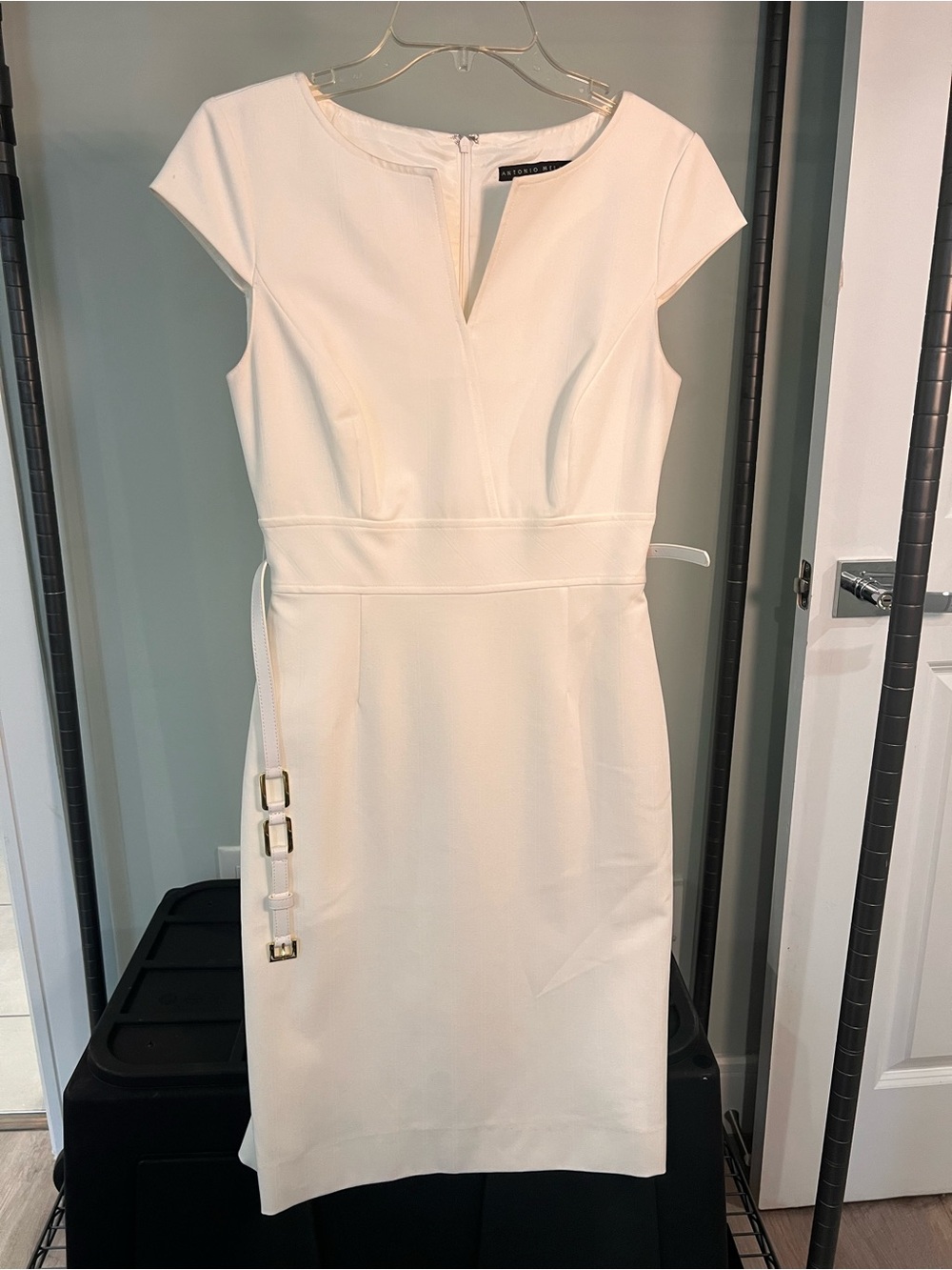 ANTONIO MELANI Cream Cap-Sleeve Midi Dress with Side Belt